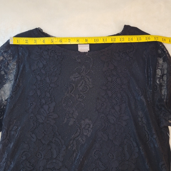 Chico's Black Lace Front Sheer Lace Longsleeve Pullover Blouse Size 2 - Picture 3 of 12